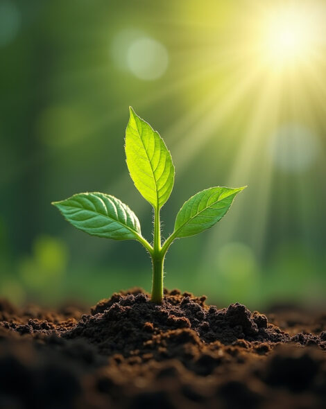 Young plant shoot in sunlight. Inner longing.